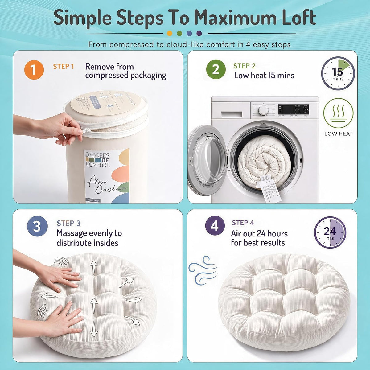 Meditation Cushions Set of 2, Large Floor Pillow for Adults, 22 Inch Round
