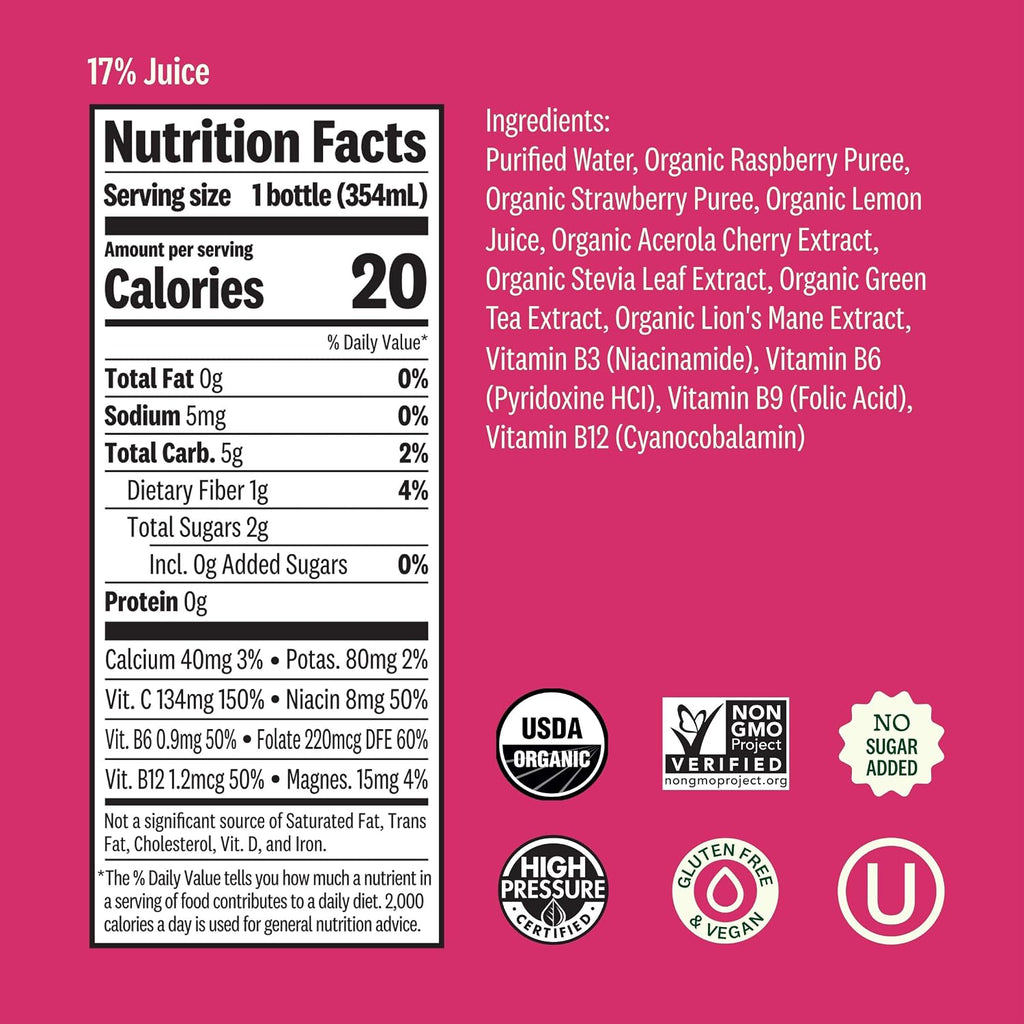 Organic Energize Raspberry Lemon Cold Pressed Juice Drink, 12 Fl Oz Bottle