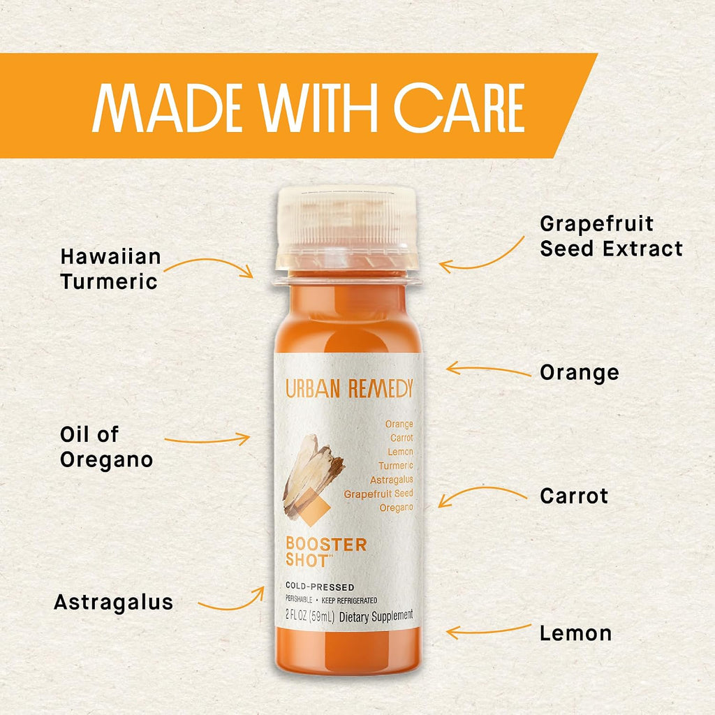 Booster Shot – Immunity Support with Turmeric, Astragalus, Oil of Oregano, and Citrus Juices for Wellness Defense. Vegan, Gluten-Free, Non-Gmo, 2 Fl Oz
