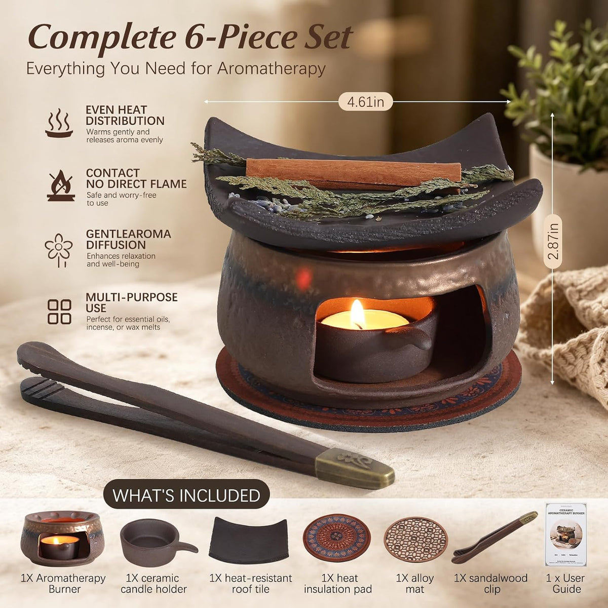 Zen Herb Burner Kit, 1250°C High-Fired Aromatherapy Burner Set, Herb Burner