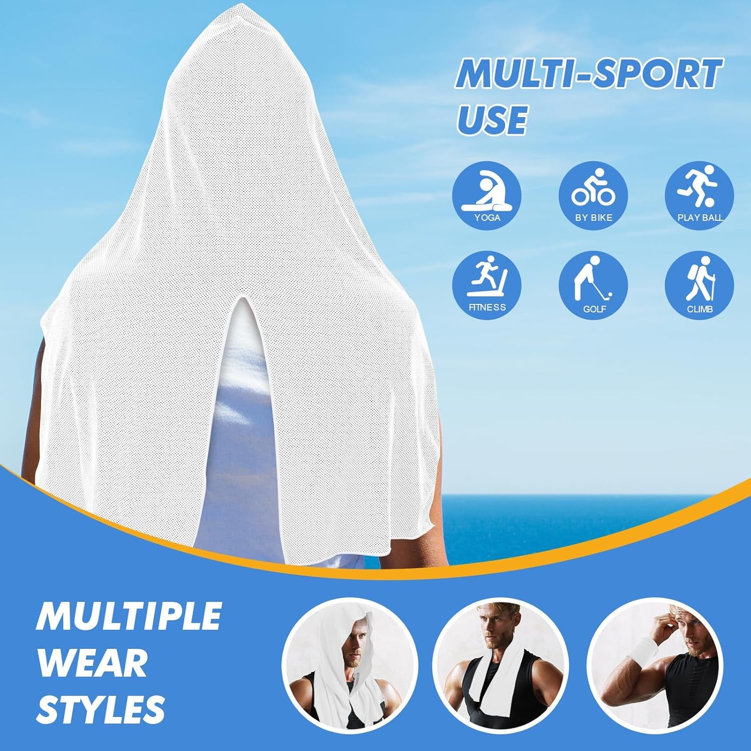 3 Pack Cooling Hoodie Towels for Neck and Face, UPF 50 Sun Protection & Instant Cooling, Ice Towels for Hot Weather, Soft Breathable Towel for Sport, Work Out, Gym, Camping & More Activities