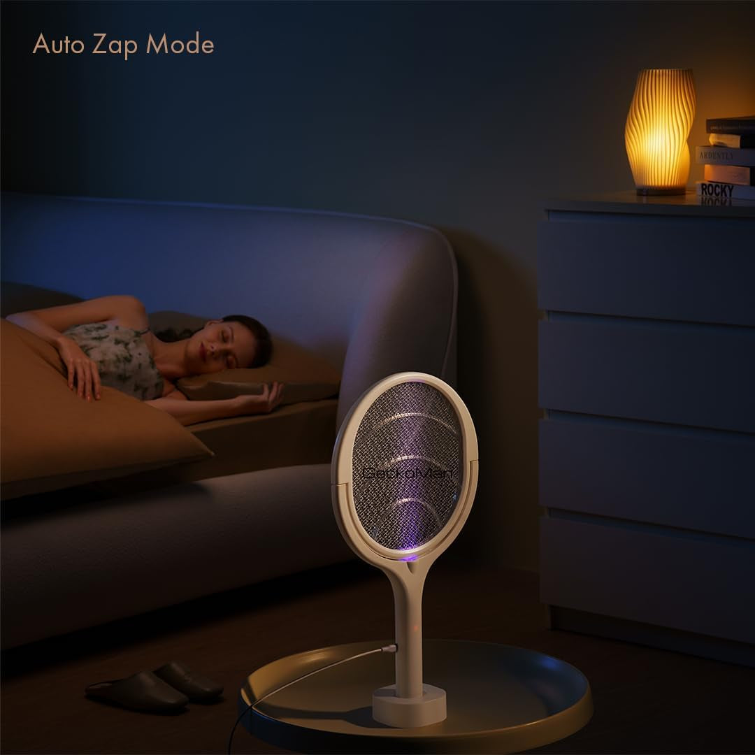 Rotating Head Electric Fly Swatter Racket Rechargeable Bug Zapper Racket Bug Zapper Indoor Fly Zapper Mosquito Zapper Flies Killer for Indoors, with a Telescopic Extension