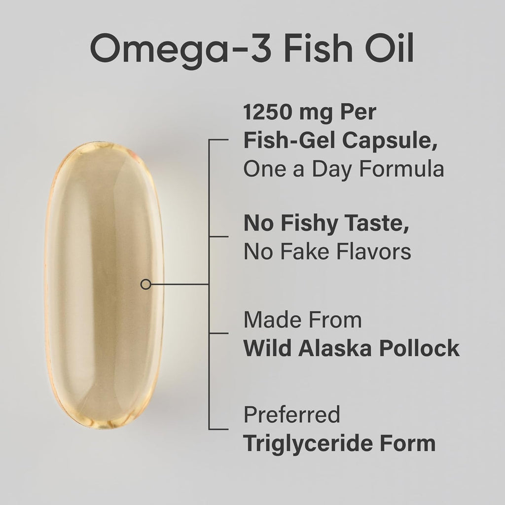 Sports Research® Omega-3 Fish Oil 1250Mg from Wild Alaska Pollock,180 Count | Always Fresh Never Fishy, 690Mg EPA 260Mg DHA per Softgel, MSC Certified Sustainable, Heart & Brain Health, Non-Gmo, Soy Free