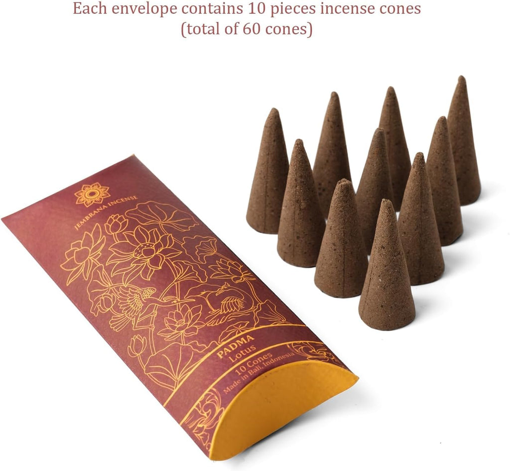 Cones - Mix 6 Scents (60 Cones Total) - Lotus, Gardenia, Sandalwood, Healing Spirit, Mindfulness & Floral Goddess - Authentic Balinese Handcrafted Gift Set
