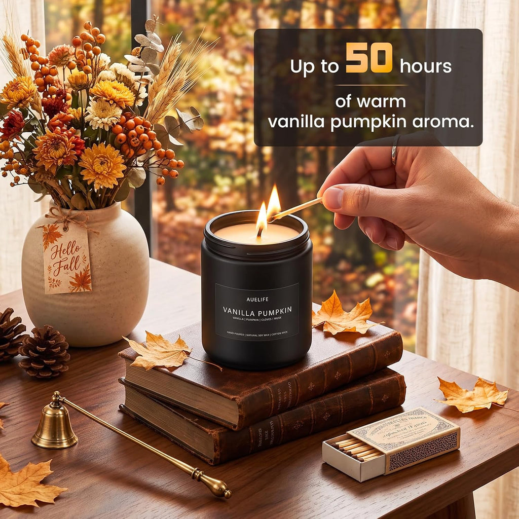 Fall Candle, Vanilla Pumpkin Scented for Home, Soy Wax