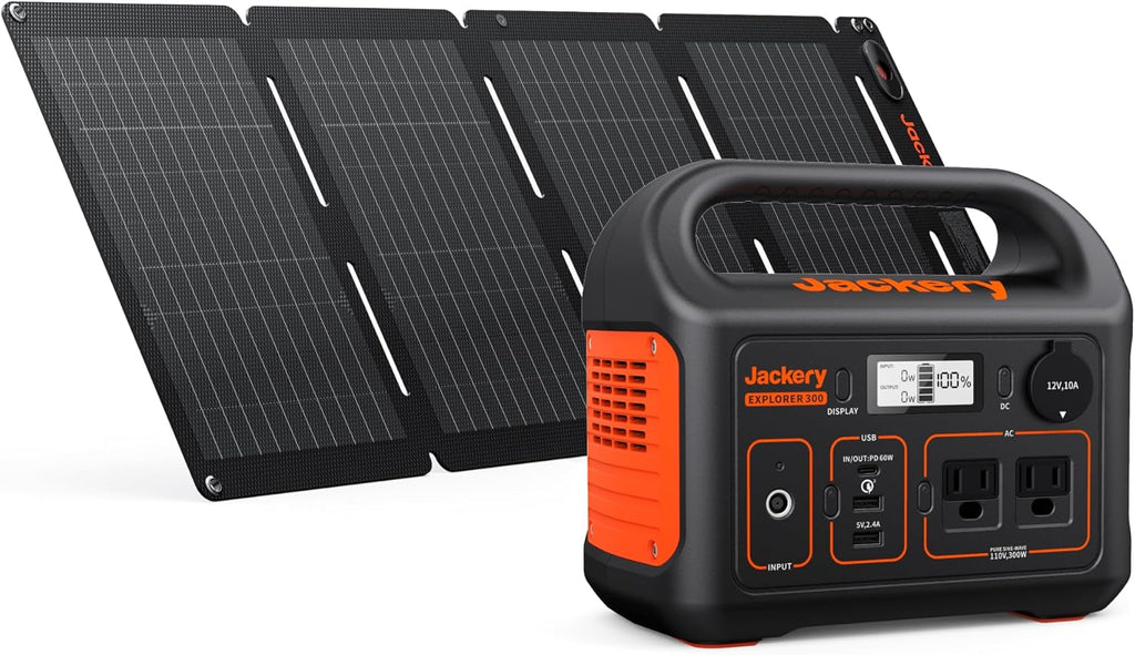 Jackery Solar Generator 300, 292Wh Power Station with 40W Solar Panel, 300W Pure Sine Wave AC Outlet for RV Outdoors Camping Travel Blackout