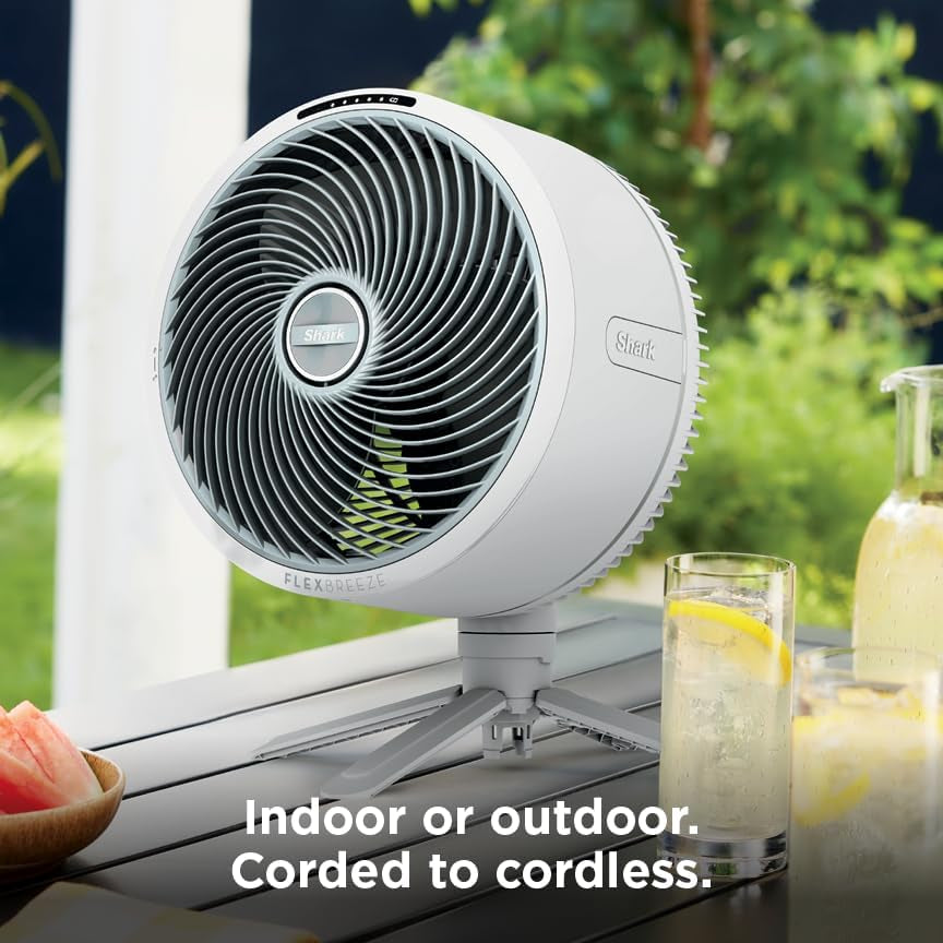 Shark Flexbreeze Fan, Indoor & Outdoor Oscillating Cooling Fan, Floor & Tabletop, Portable Cordless & Corded, Bedroom, Office & Patio Fan, Instacool Misting Attachment & Remote, Grey, FA222​