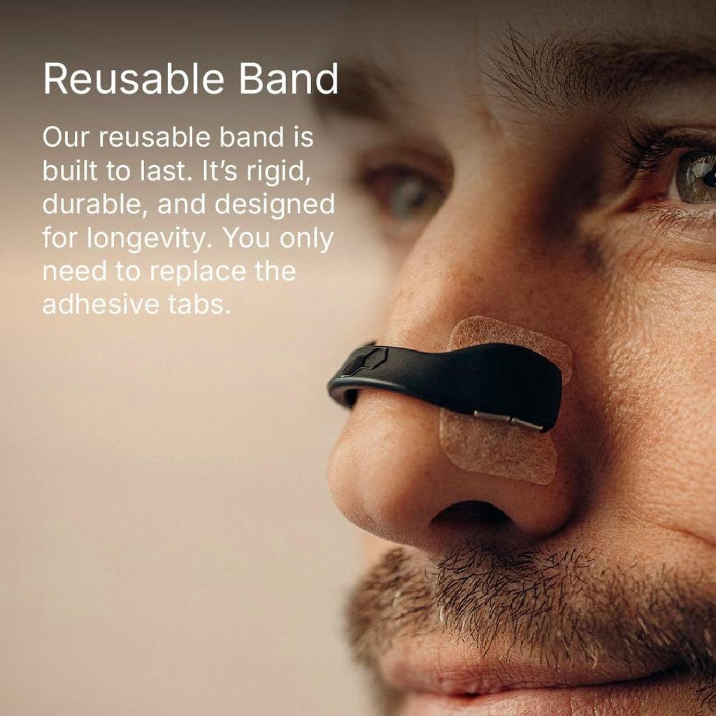 Breathing — Magnetic Nasal Strips Starter Kit | Reusable Band + Tabs | Nasal Strips for Sleep, Snoring, Breathing & Sports | Stronger Lift than Traditional Nose Strips | 4 Sizes, 30 Tabs, Black