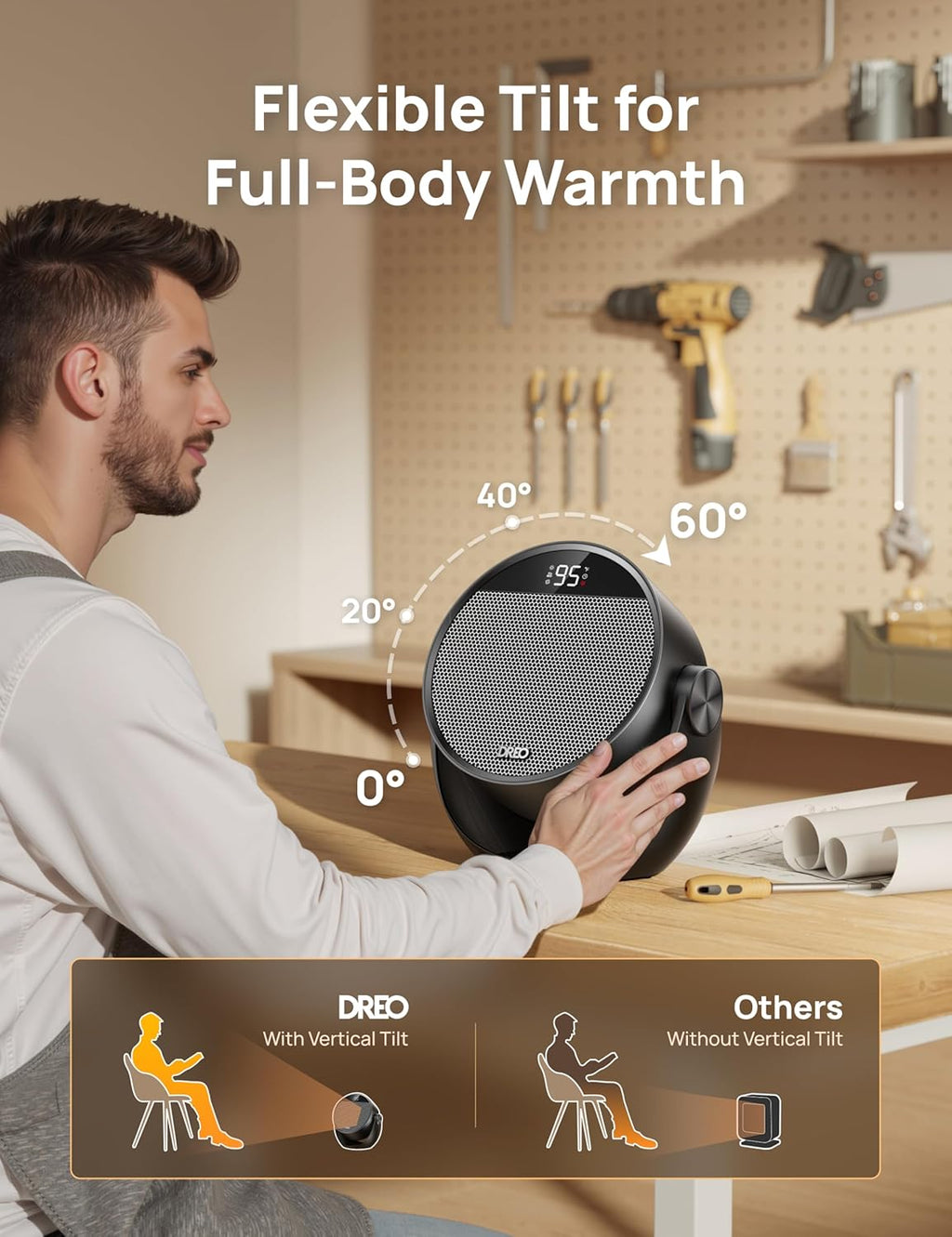 DREO Space Heater 1500W, 60° Adjustable Tilt, Portable Heater for Office