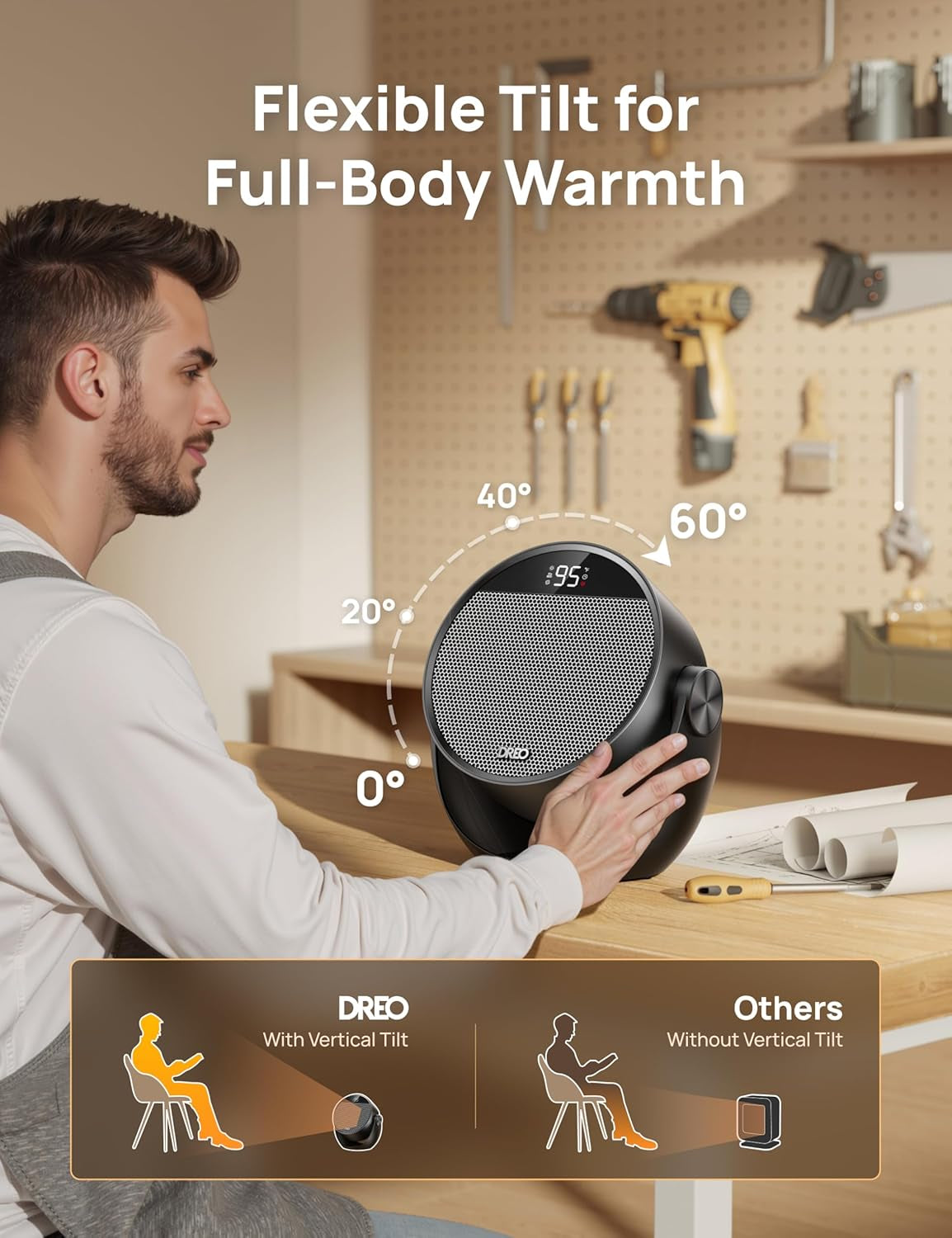 DREO Space Heater 1500W, 60° Adjustable Tilt, Portable Heater for Office