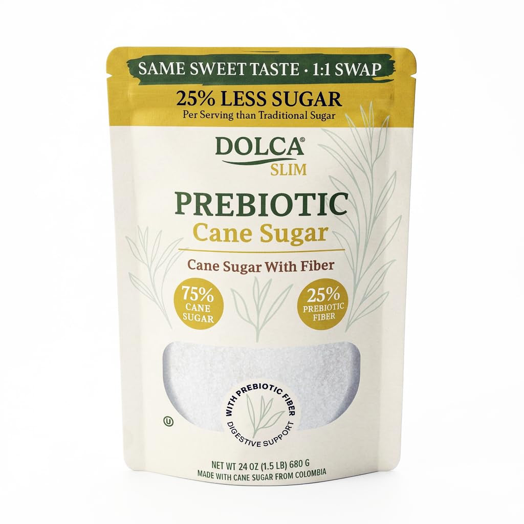 Slim – Prebiotic Cane Sugar with Inulin (Chicory Root) Fiber – 25% Fiber & Fewer Calories per Serving – Same Taste & Texture – 1:1 Sugar Replacement for Coffee, Tea & Baking – Bakes & Browns like Real Sugar – No Artificial Sweeteners or Sugar Alcohols – Simply Smarter