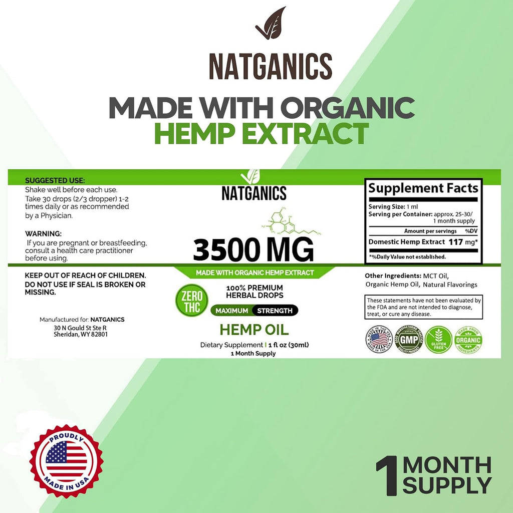 Organic Hemp Oil 3500Mg - Ultra Premium Natural Hemp Oil for Humans - USA