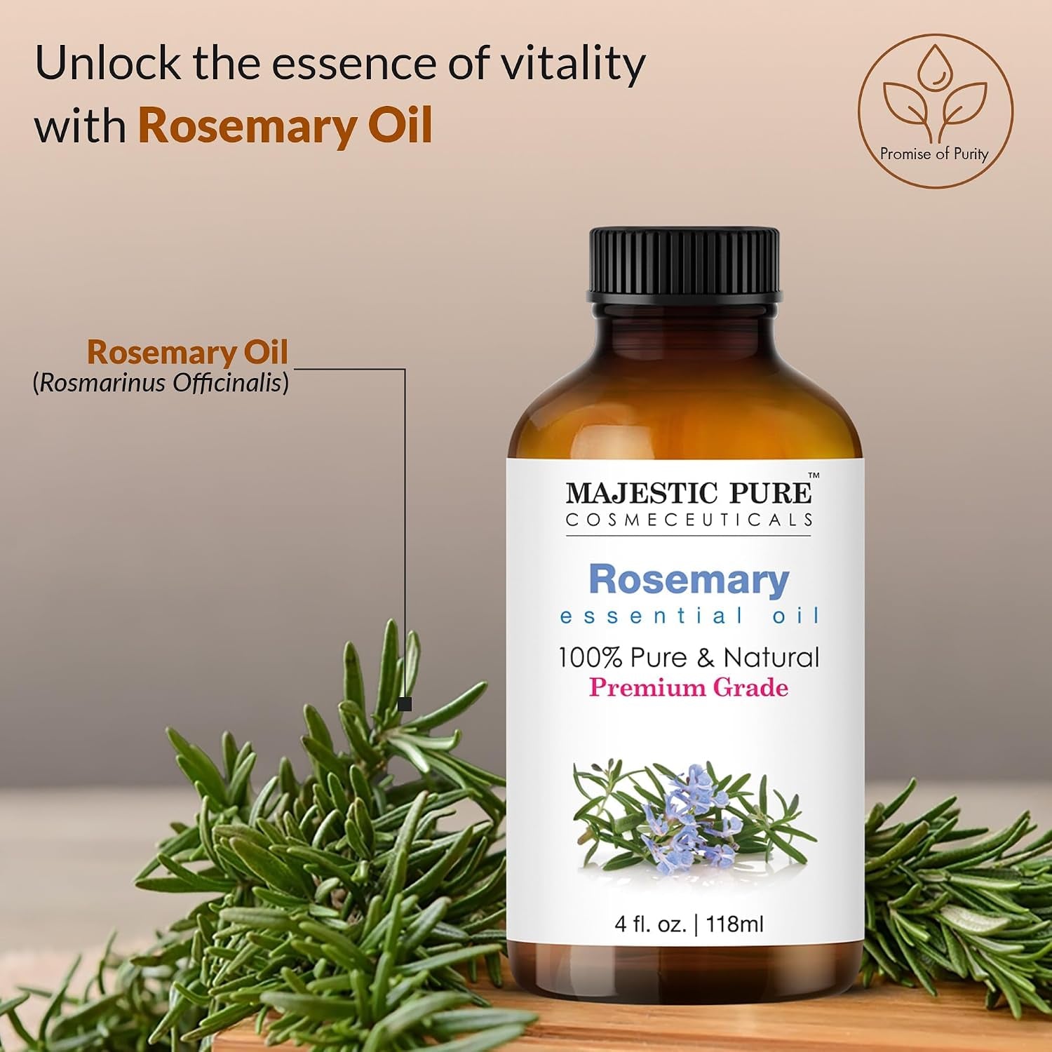 Essential Oil with Glass Dropper - 100% Pure and Natural - Essential Oils for Diffuser, Aromatherapy, Soap and Candle Making, Rosemary Essential Oil, Rosemary Oil, 4 Fl Oz