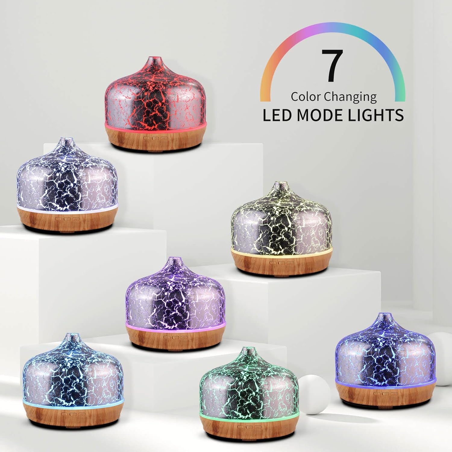 500Ml Glass Essential Oil Diffuser Aromatherapy Ultrasonic Cool Mist Humidifier 15-21 Running Hours Waterless Auto-Off Air Diffusers for Sleeping Yoga Working Spa(Silver Plated)