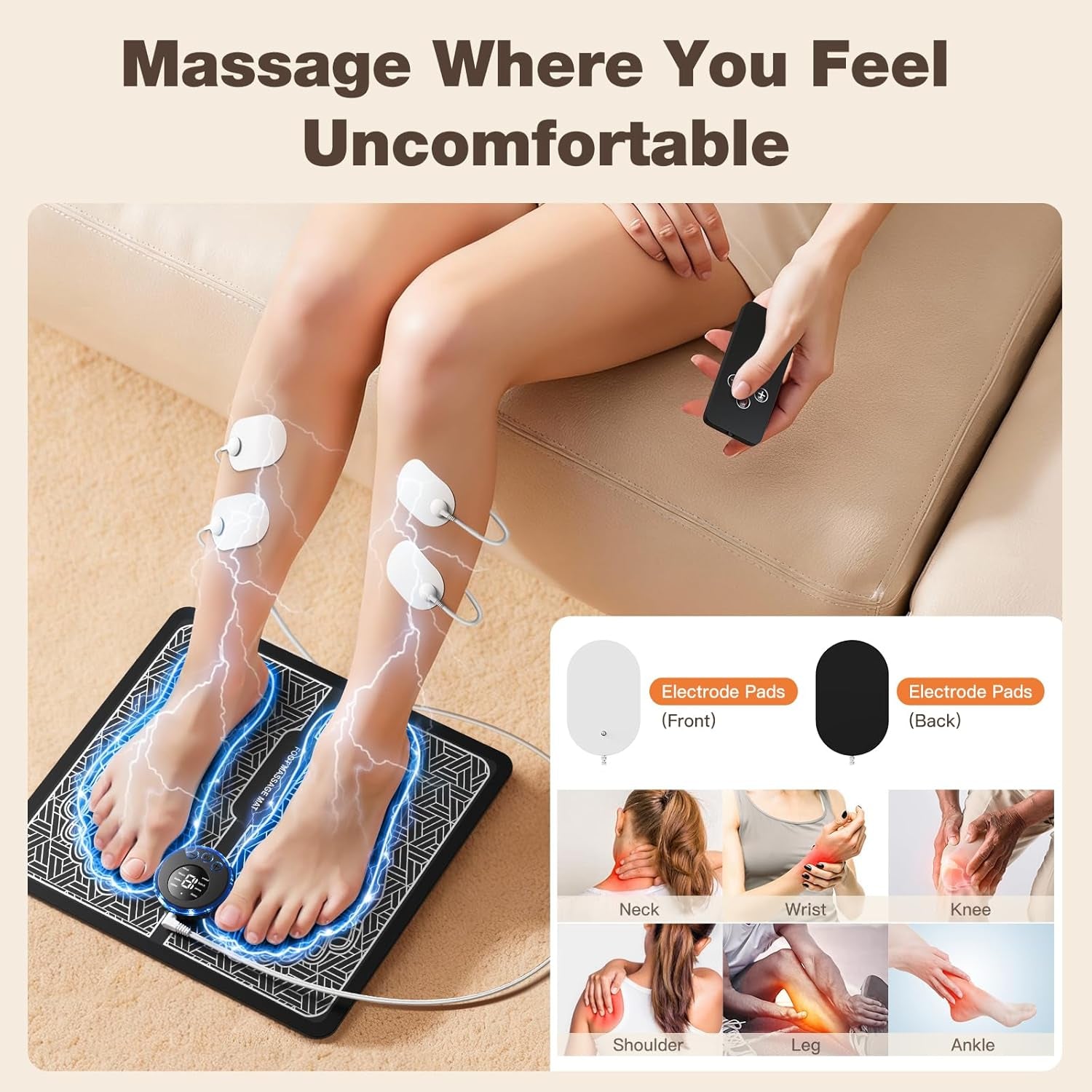 Transcutaneous Electronic Nerve Stimulator and Powered Muscle Stimulation for Pain Relief, EMS Foot Massager