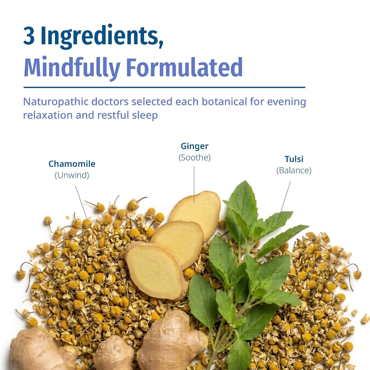 Calm Chamomile Ginger Tea Bags, 30 Count | Caffeine Free Herbal Tea with Tulsi | Naturopathic Sleep & Relaxation Blend | Organic Pyramid Bags, Plastic Free