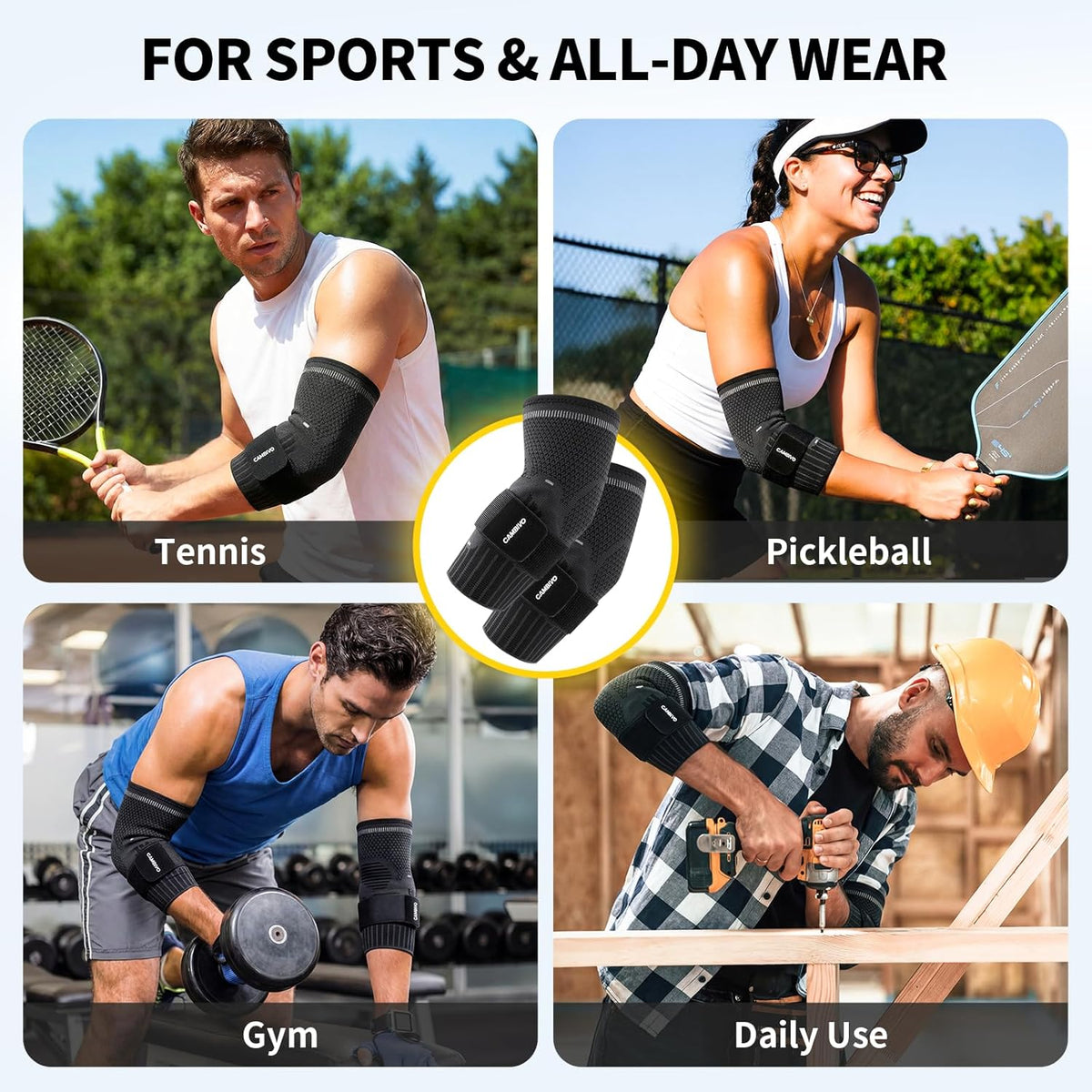 2 Pack Tennis Elbow Brace, Dual Gel Pad Compression Sleeve, Black