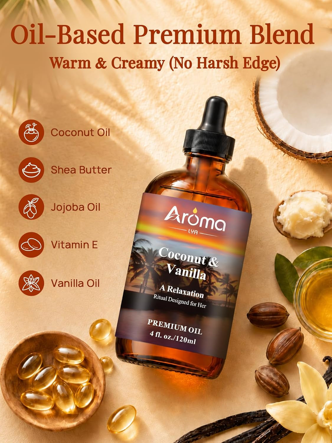 Coconut Vanilla Essential Oil 4Fl.Oz - Essential Oils for Diffusers for Home & Aromatherapy - Vanilla Oil for Diffuser, Scented Oils for DIY Soap, Candle Making