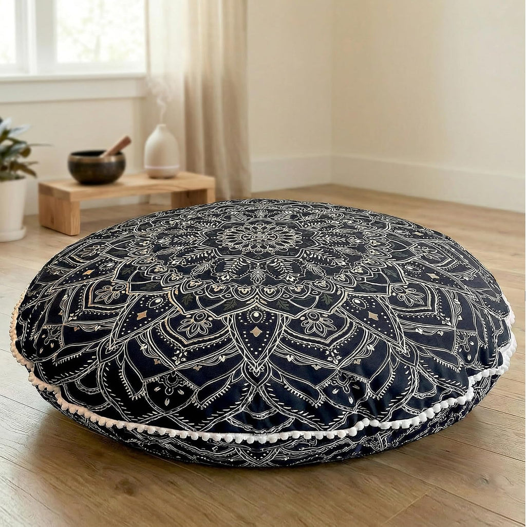 32-Inch Meditation Cushion, Large Floor Pillows for Adults, Black