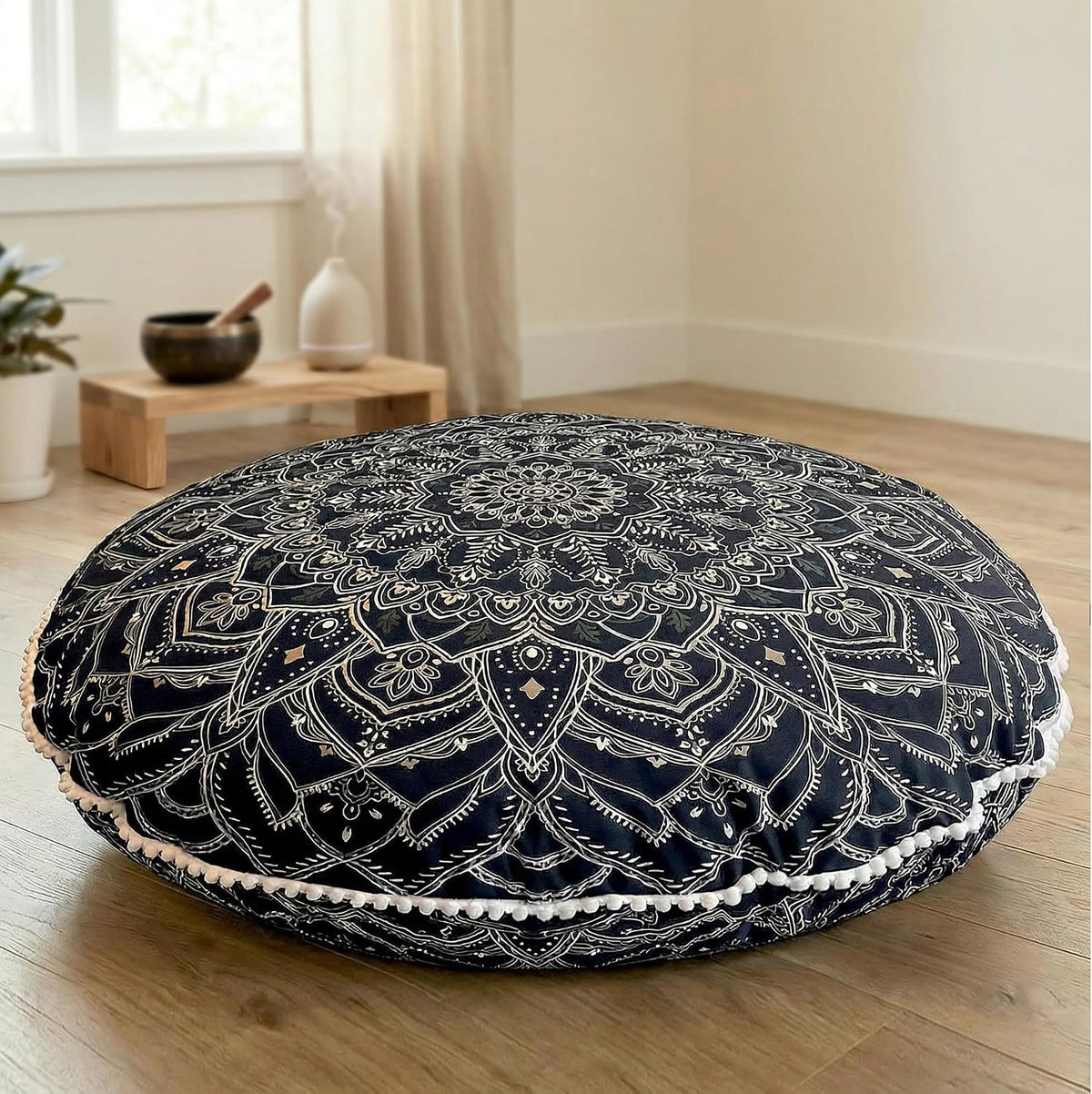 32-Inch Meditation Cushion, Large Floor Pillows for Adults, Black