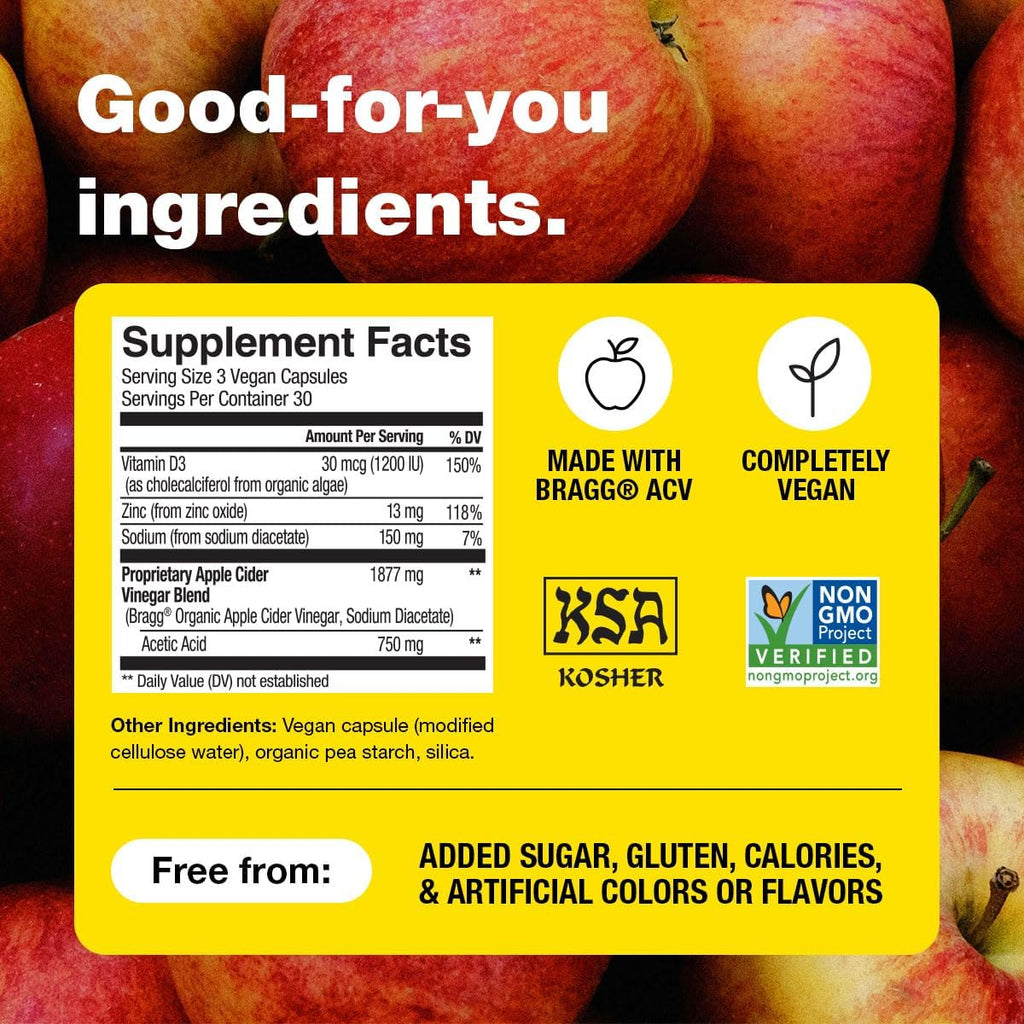 Organic Apple Cider Vinegar Capsules with Vitamin D and Zinc - 90 Count - Supports Immune System