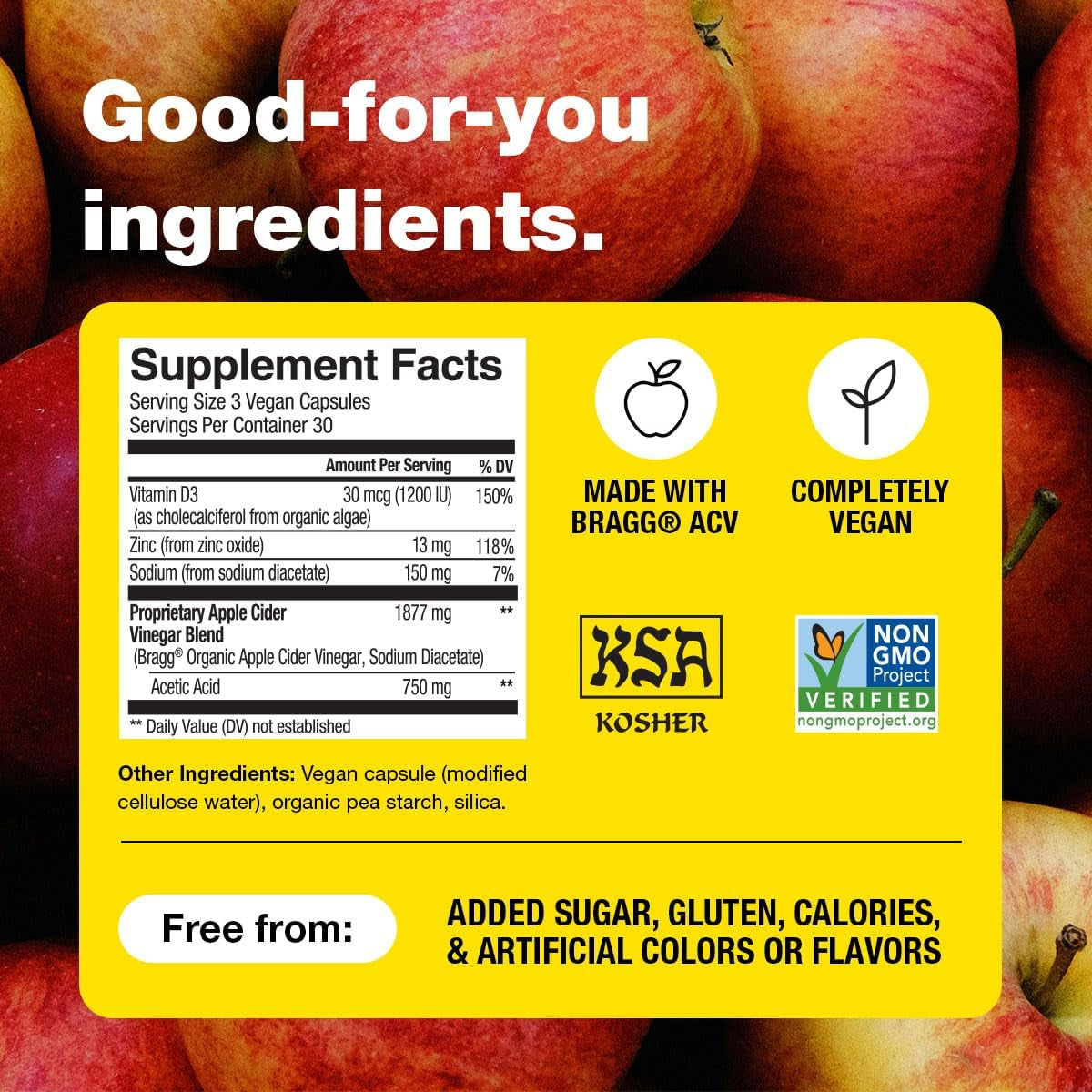 Organic Apple Cider Vinegar Capsules with Vitamin D and Zinc - 90 Count - Supports Immune System