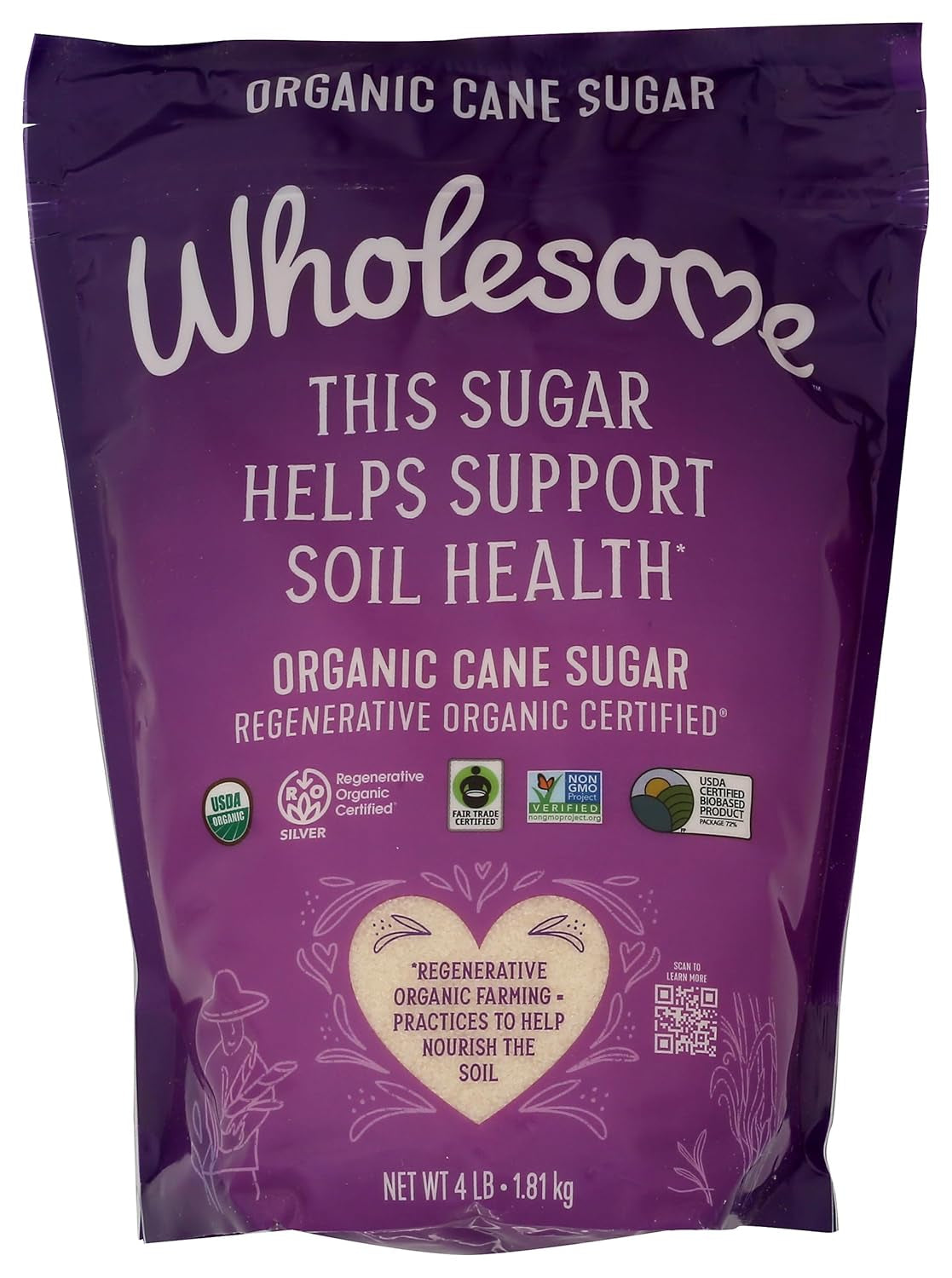 Sweeteners 4-Pound Organic Cane Sugar, Fair Trade, Non GMO, Gluten Free & Vegan for Baking and Sweetening, 1 Pack