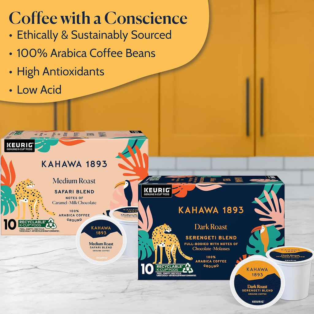 Variety Pack Coffee K-Cup Pods - Safari & Serengeti Blend (40 Count) - as Seen on Shark Tank, 1 Box Medium Roast + 1 Box Dark Roast, Ethically & Sustainably Sourced