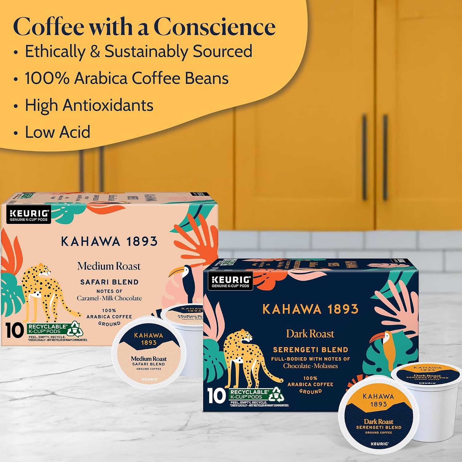Variety Pack Coffee K-Cup Pods - Safari & Serengeti Blend (40 Count) - as Seen on Shark Tank, 1 Box Medium Roast + 1 Box Dark Roast, Ethically & Sustainably Sourced