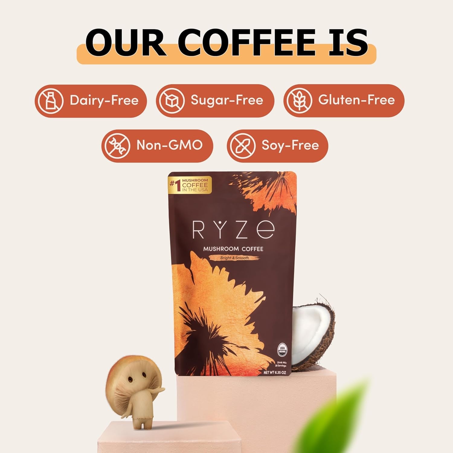 Mushroom Medium Roast Coffee Starter Kit, USDA Organic Instant Coffee with 6 Adaptogenic Mushrooms and for Energy, Focus, Digestion, Immunity with Lions Mane & Turkey. Pack of 2