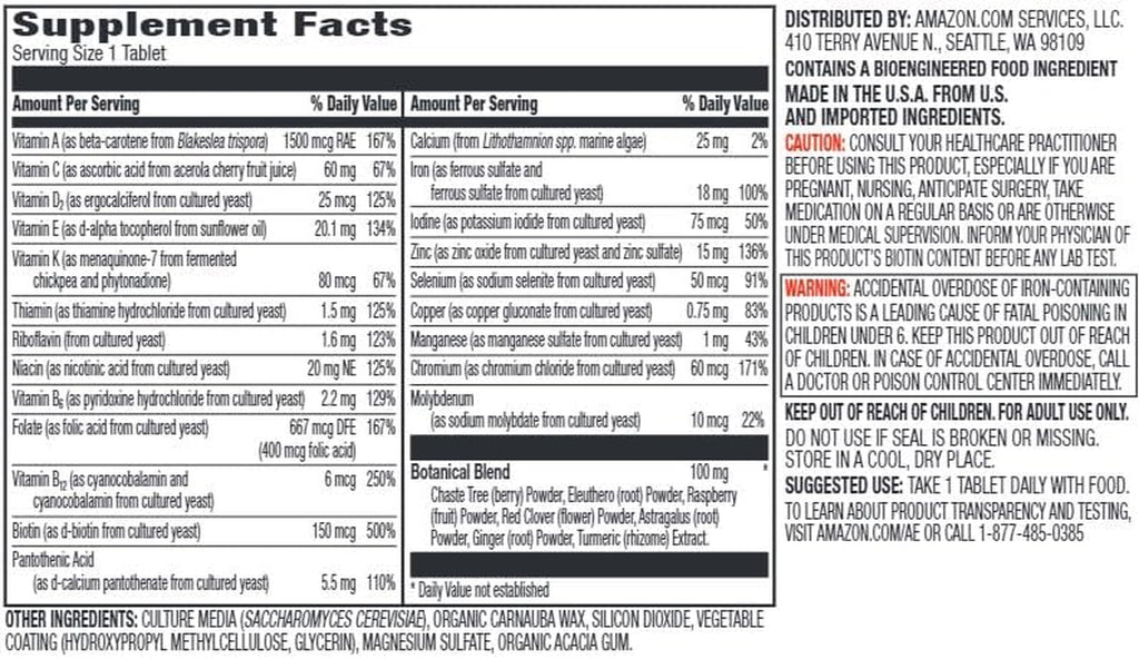 Women’S One Daily Multivitamin, 59% Whole Food Cultured, Vegan, 65 Tablets, 2 Month Supply (Packaging May Vary)