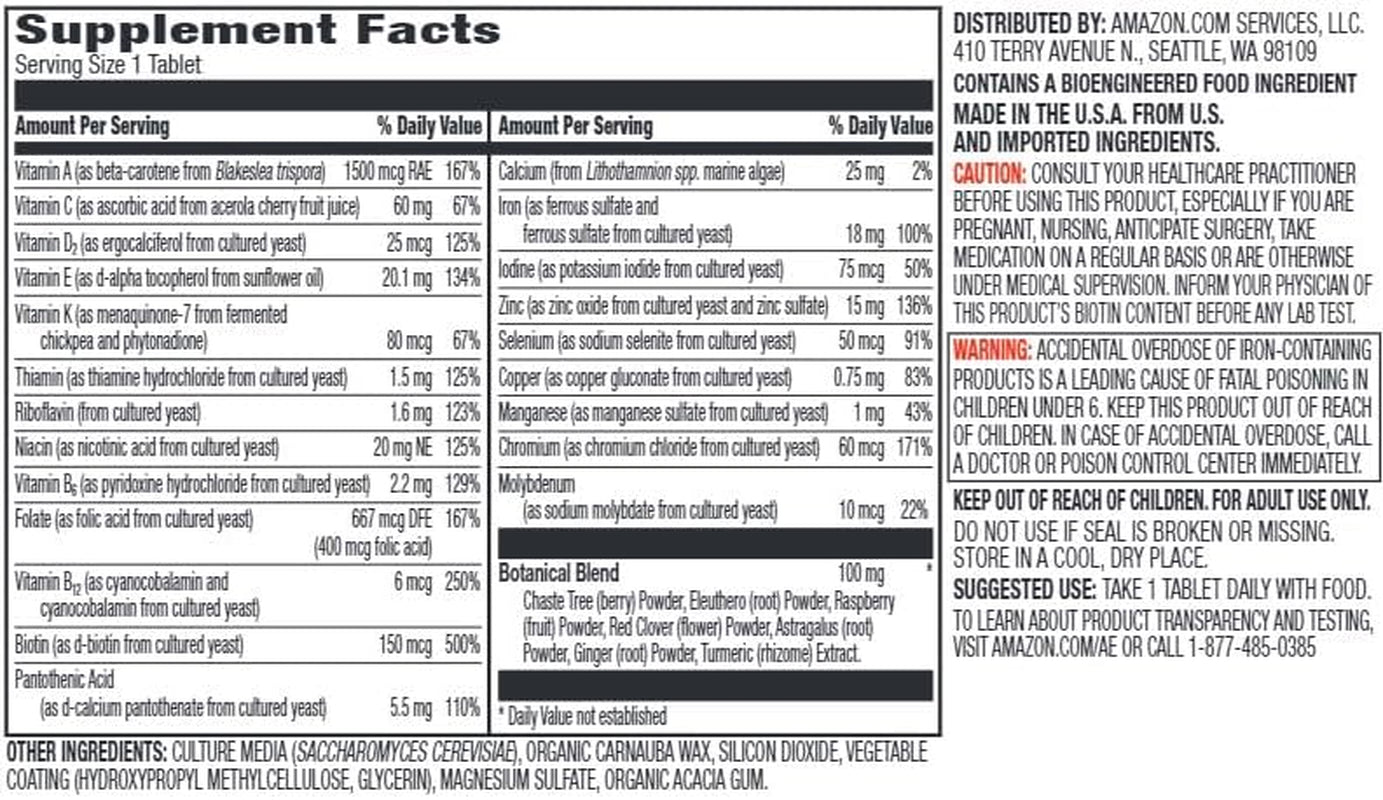 Women’S One Daily Multivitamin, 59% Whole Food Cultured, Vegan, 65 Tablets, 2 Month Supply (Packaging May Vary)