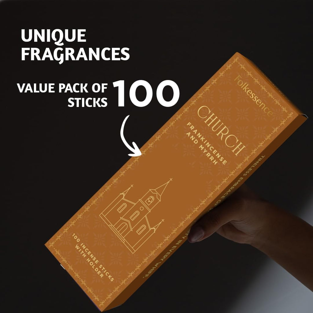Church Incense Sticks with Holder (100 Sticks) | Frankincense & Myrrh Catholic Incense Stick for Prayer, Daily Worship | No Charcoal,Organic,Non Toxic, 45 Mins, Long Burning Insence-Sticks
