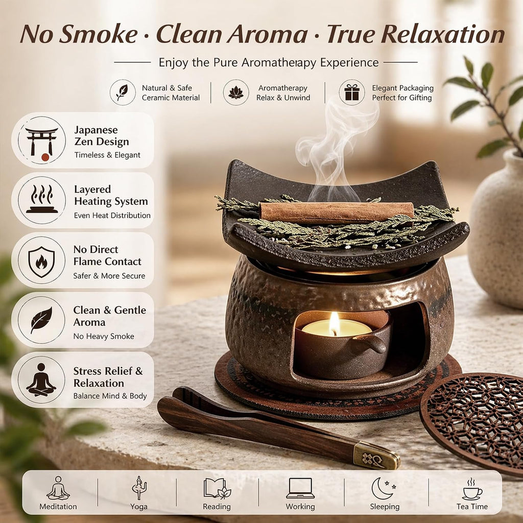 Zen Herb Burner Kit, 1250°C High-Fired Aromatherapy Burner Set, Herb Burner