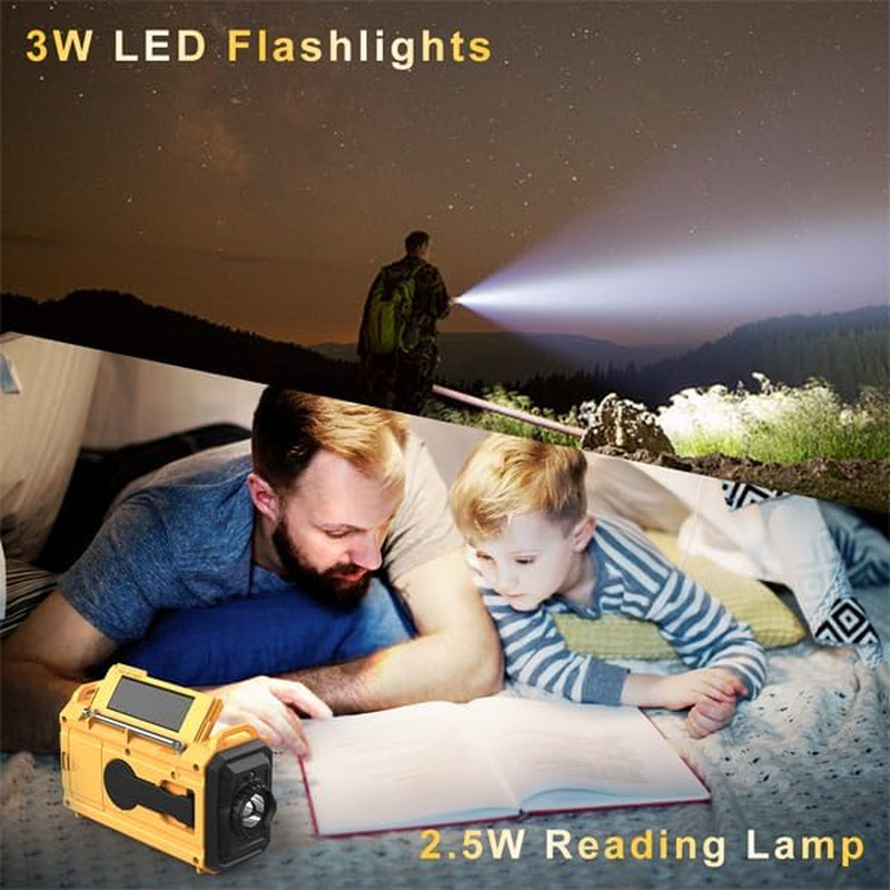 Weather Radio, 5000Mah/18500Mwh NOAA Weather Radio, Solar Hand Crank Emergency Radio with AM/FM/SW/NOAA Weather Alert, Flashlight, Reading Lamp, Cell Phone Charger and SOS Siren