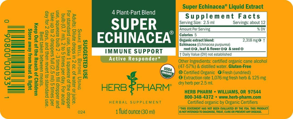 Super Echinacea® Liquid Extract: USDA Organic Immune Support for Year-Round | Fast-Absorbing Echinacea Tincture, 4 Plant-Part Blend: Root, Leaf, Flower & Seed | up to ~3 Week Supply, 1 Oz*