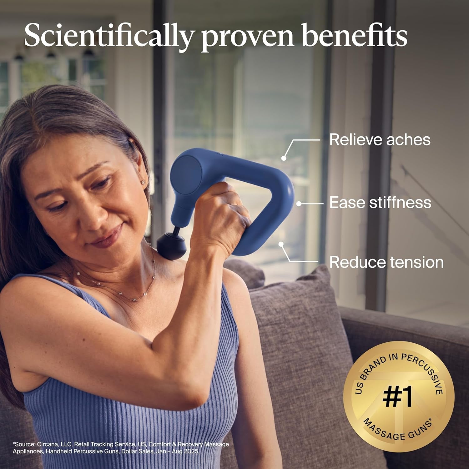 Theragun Therabody Relief Handheld Percussion Massage Gun - Easy-To-Use, Comfortable & Light Personal Massager for Every Day Pain Relief Massage Therapy in Neck, Back, Leg, Shoulder and Body (Navy)