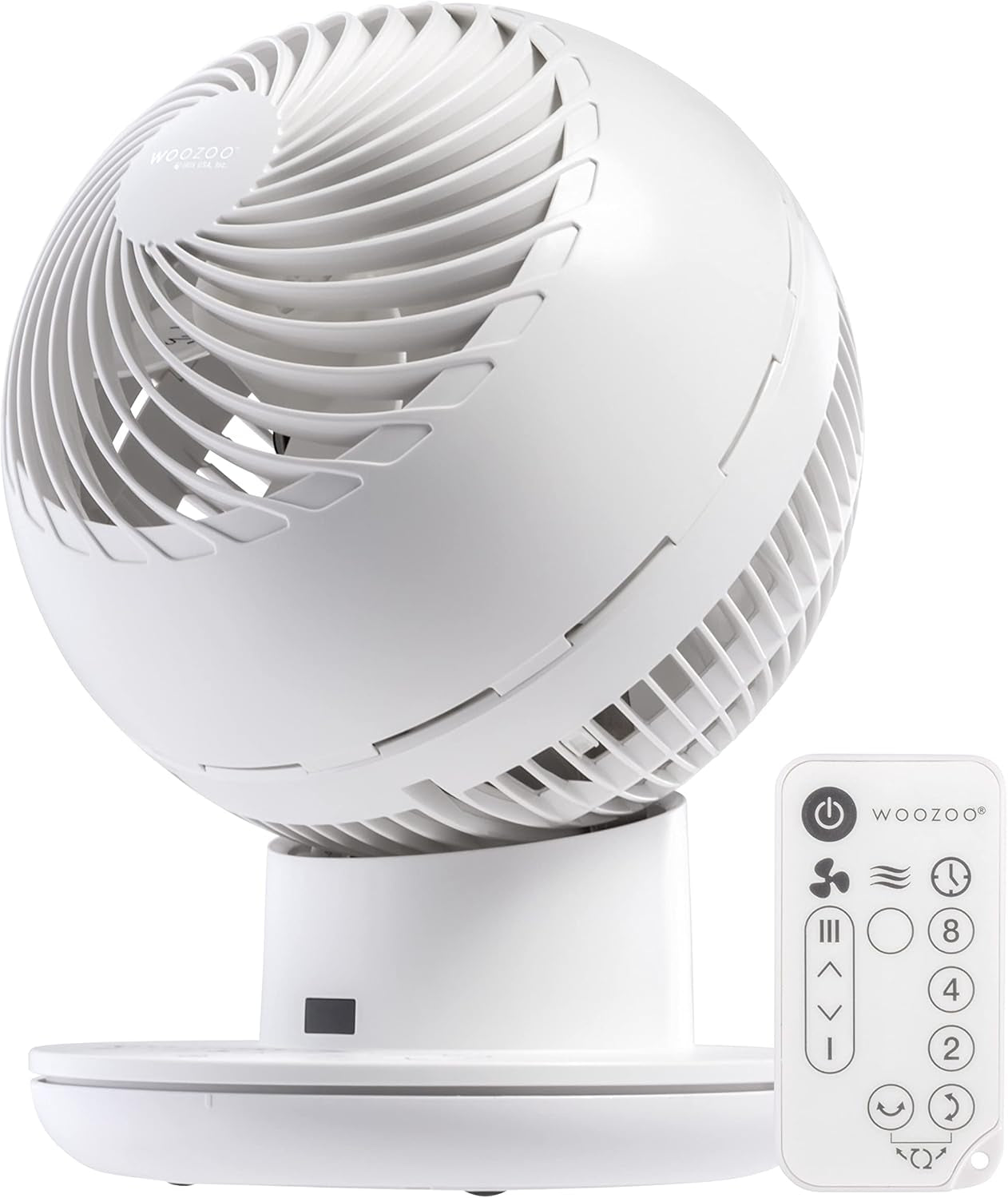 WOOZOO Air Circulator Fan with Remote, Oscillating Table Fan, 8 Speeds, 82Ft Max Air Distance, 65° Tilt, Ultra Quiet DC Motor, Small Desk Fan for Bedroom, Office, Dorm, White