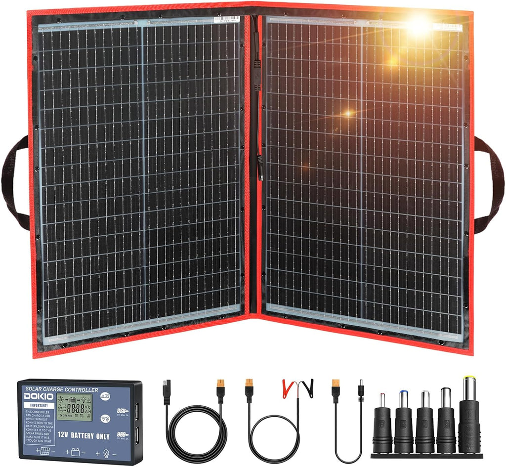 100W Portable Foldable Solar Panel Kit (19X26In, 5.3Lb), with Separate Controller and Dual USB, Monocrystalline Charger for 12V Batteries & Power Stations, RV Camping Trailer Emergency Backup