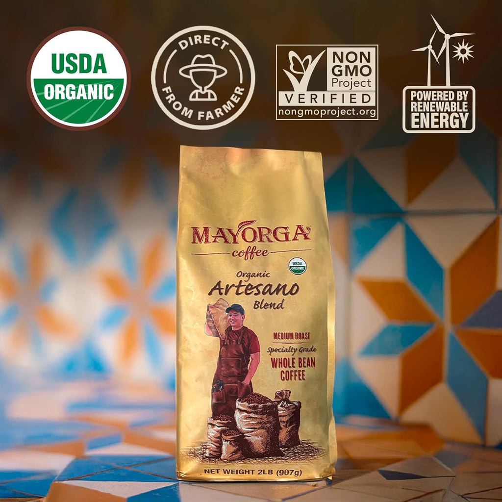 Organic Coffee 2Lb Artesano Blend - Medium Roast Whole Bean Coffee Speciality Grade, 100% Arabica, Slow Roasted, Chocolate and Nutty Flavor with Low Acidity - USDA Organic, Non-Gmo, Kosher