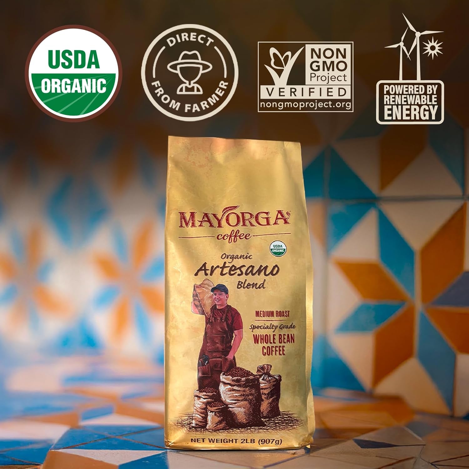 Organic Coffee 2Lb Artesano Blend - Medium Roast Whole Bean Coffee Speciality Grade, 100% Arabica, Slow Roasted, Chocolate and Nutty Flavor with Low Acidity - USDA Organic, Non-Gmo, Kosher