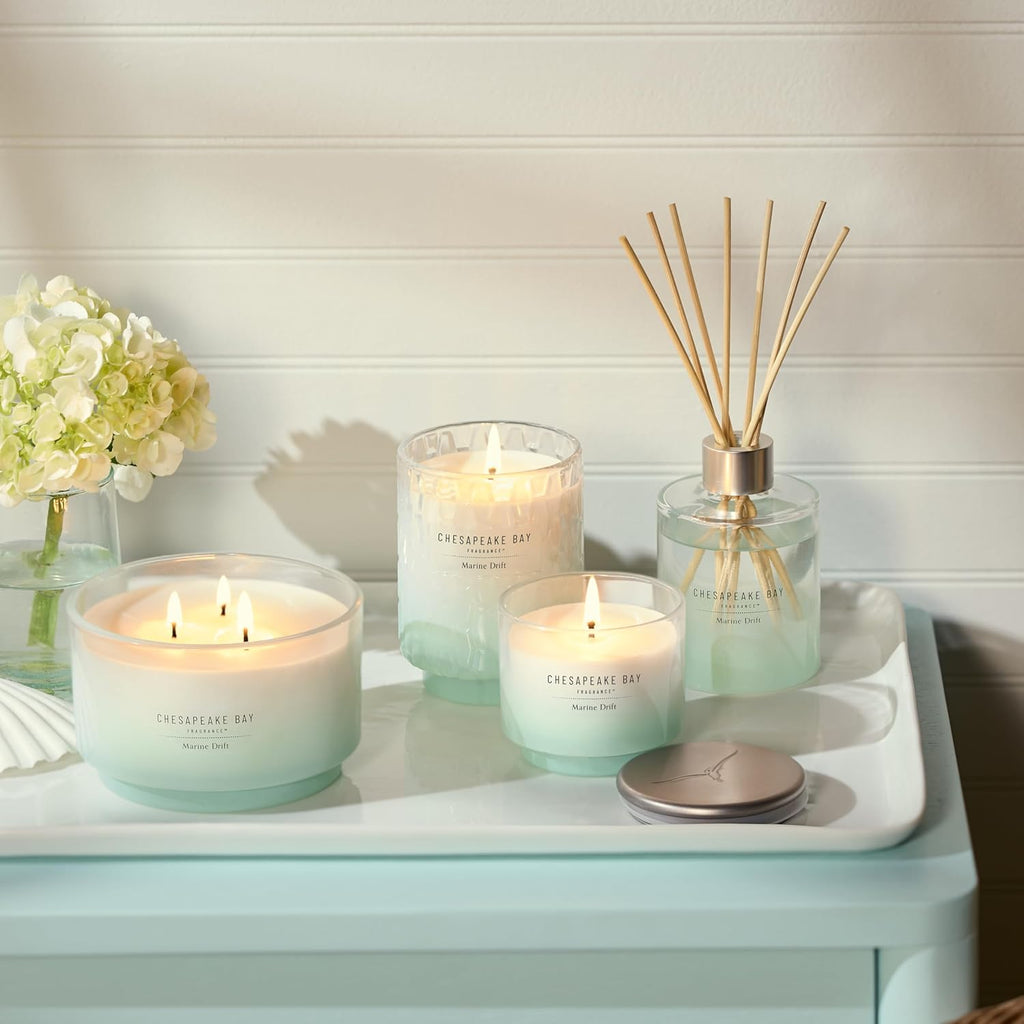 Chesapeake Bay, 14.5Oz Marine Drift Scented Candle, Mood Evoking Fragrance, Sea Glass-Inspired Jar, Premium Soy Blend Wax with Essential Oils, Coastal Fragrance for Home Décor or Gifting