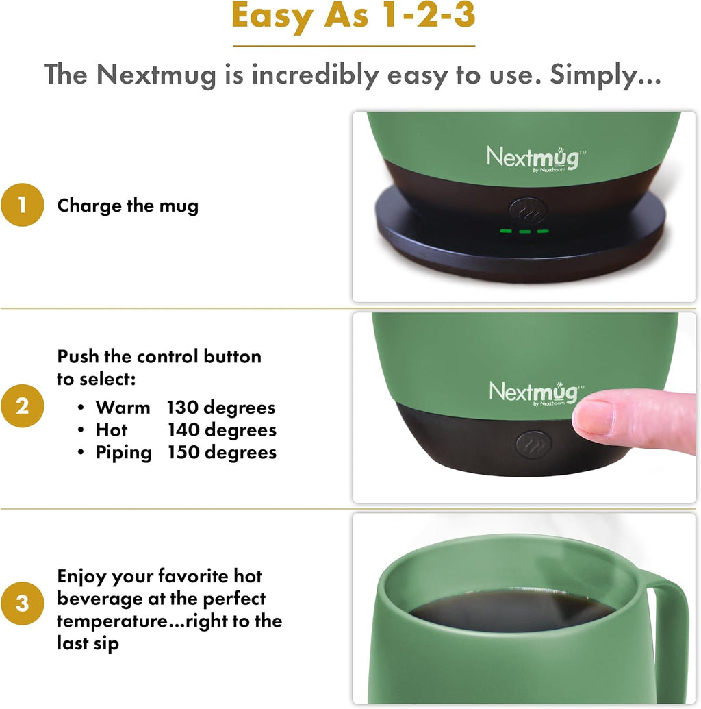 Nextmug - Temperature-Controlled, Self-Heating Coffee Mug (Sage - 14 Oz.)