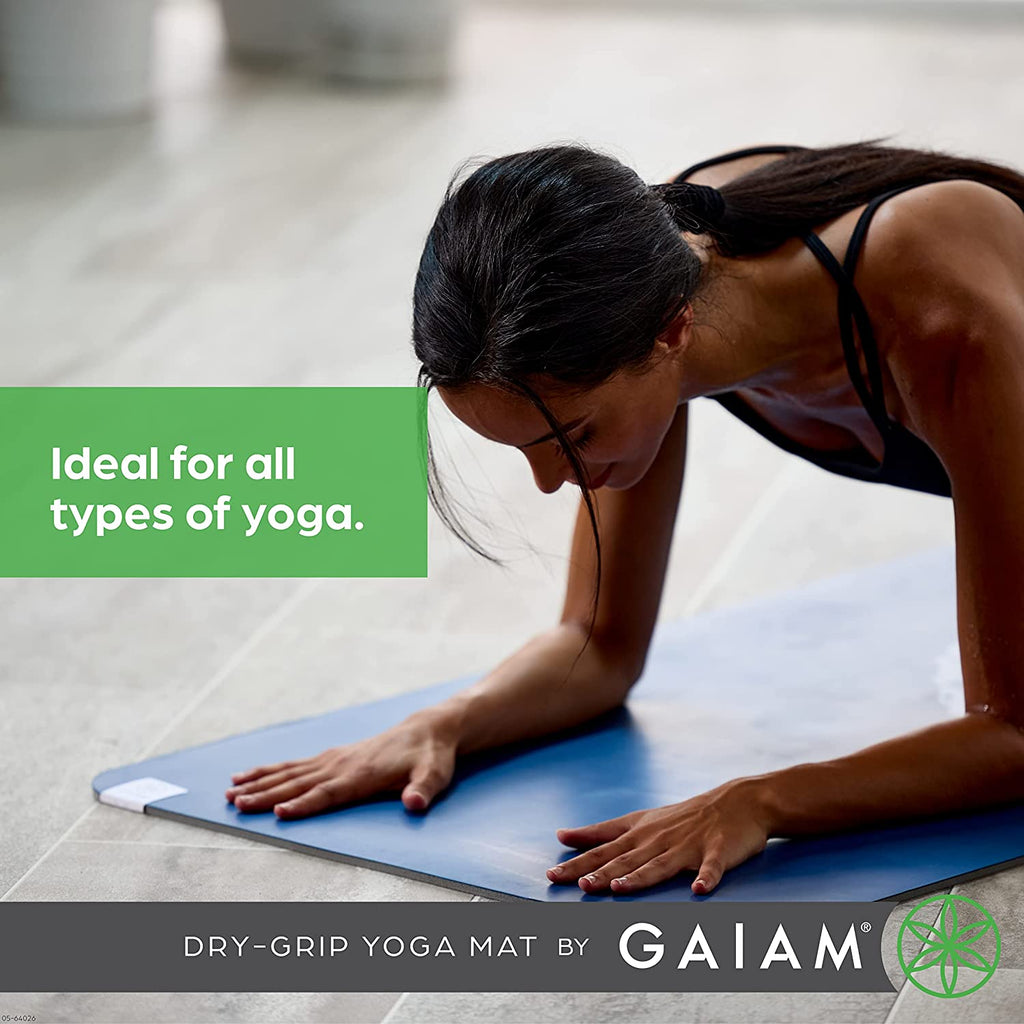 Gaiam Dry-Grip Yoga Mat - 5Mm Thick Non-Slip Exercise & Fitness Mat for Standard or Hot Yoga, Pilates and Floor Workouts - Cushioned Support, Non-Slip Coat - 68 X 24 Inches
