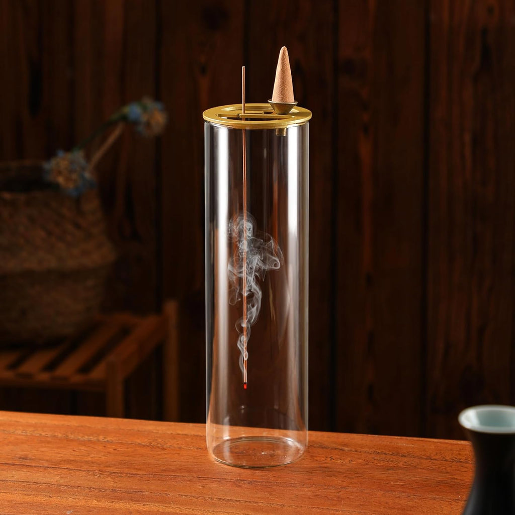 Incense Holder, 2 in 1 Incense Burner for Sticks, Ash-Proof Glass Incense Burner for Meditation Yoga Spa Room Decor Ceremonial Incense Incense Incense Scent Holder, 2 in 1