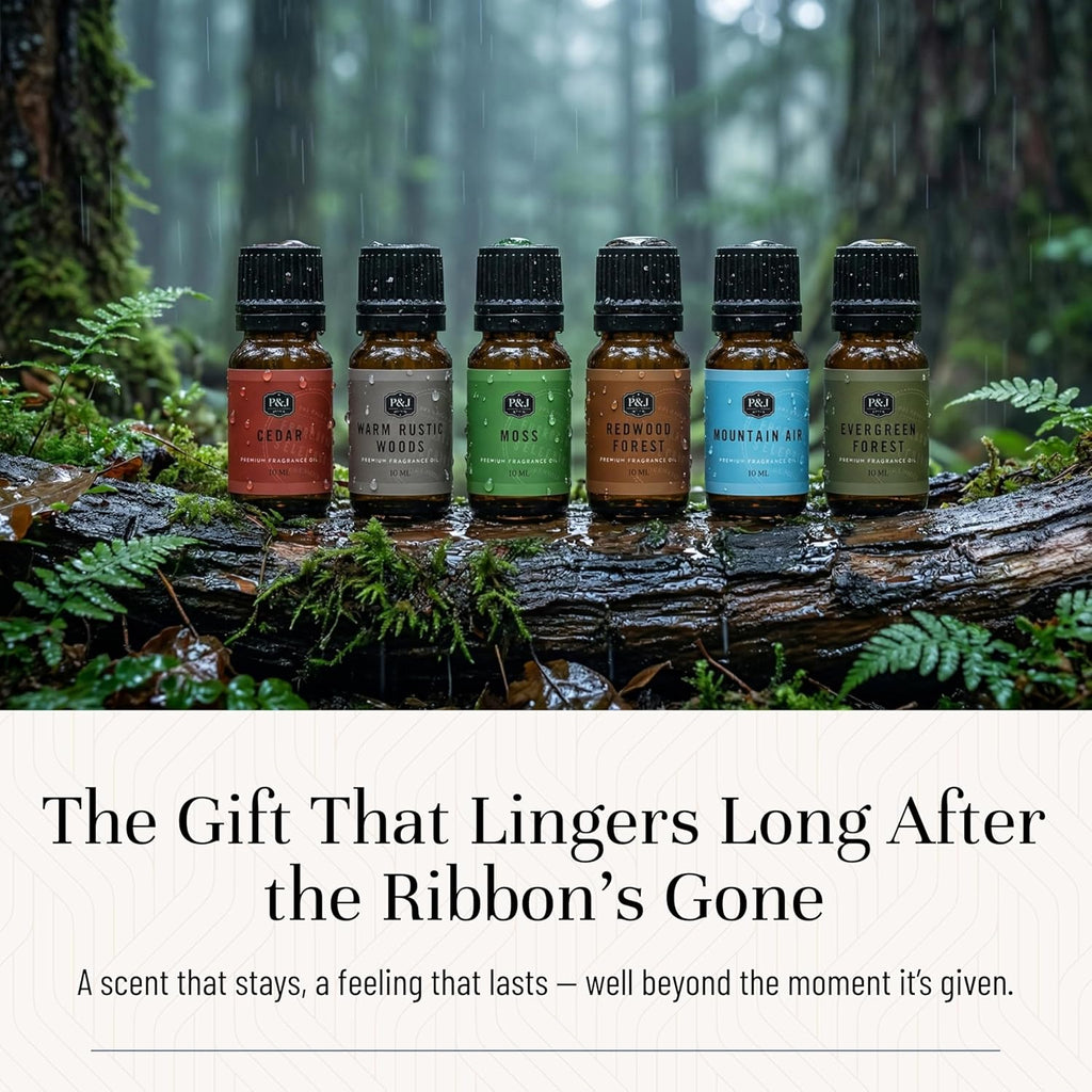 - Woodland Set of Scented Oils - Cedar, Warm Rustic Woods, Moss, Redwood Forest, Mountain Air, Evergreen Forest Fragrance Oils for Candle Making, Soap Making, Diffuser Oils
