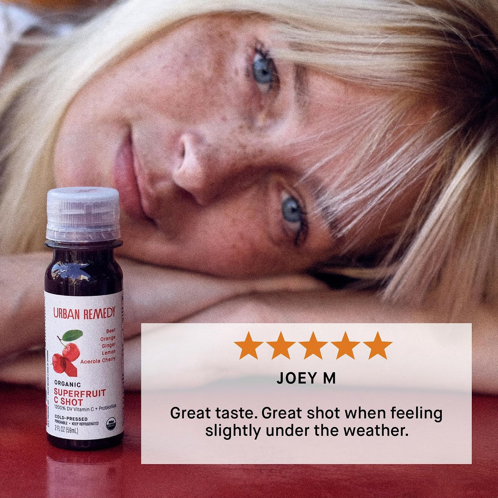 Organic Superfruit C Shot – Acerola Cherry & Probiotics Blend for Immune & Digestive Support. Cold-Pressed Beet, Orange & Ginger Juice. Gluten-Free, Dairy-Free, Non-Gmo, 2 Fl Oz