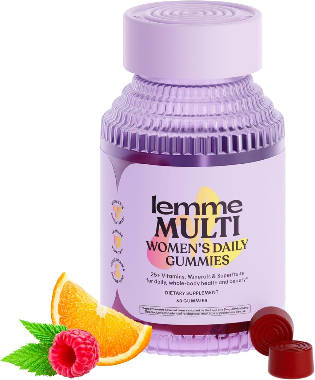 Women'S Multivitamin Gummies, Daily Nutritional Support with Vitamins A, C, D, E, Biotin, Folic Acid, Zinc & Inositol, Bone, Brain, Skin & Immune Health, Raspberry Orange, 30-Day Supply
