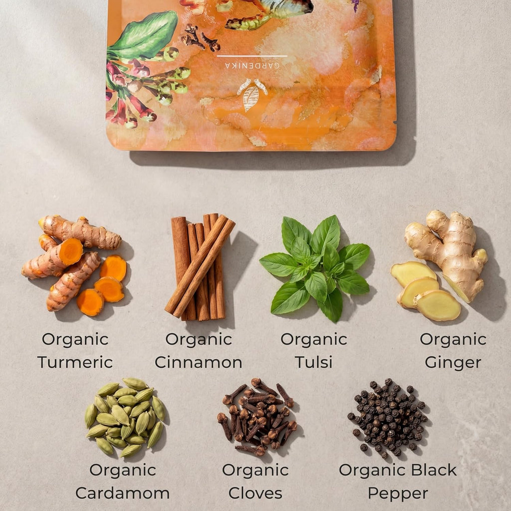 Organic Turmeric Ginger Tulsi Chai Loose Leaf Tea, 1 LB Bulk Bag - Ayurvedic Herbal Tea with Cinnamon & Cardamom - Caffeine Free, Organic, Kosher