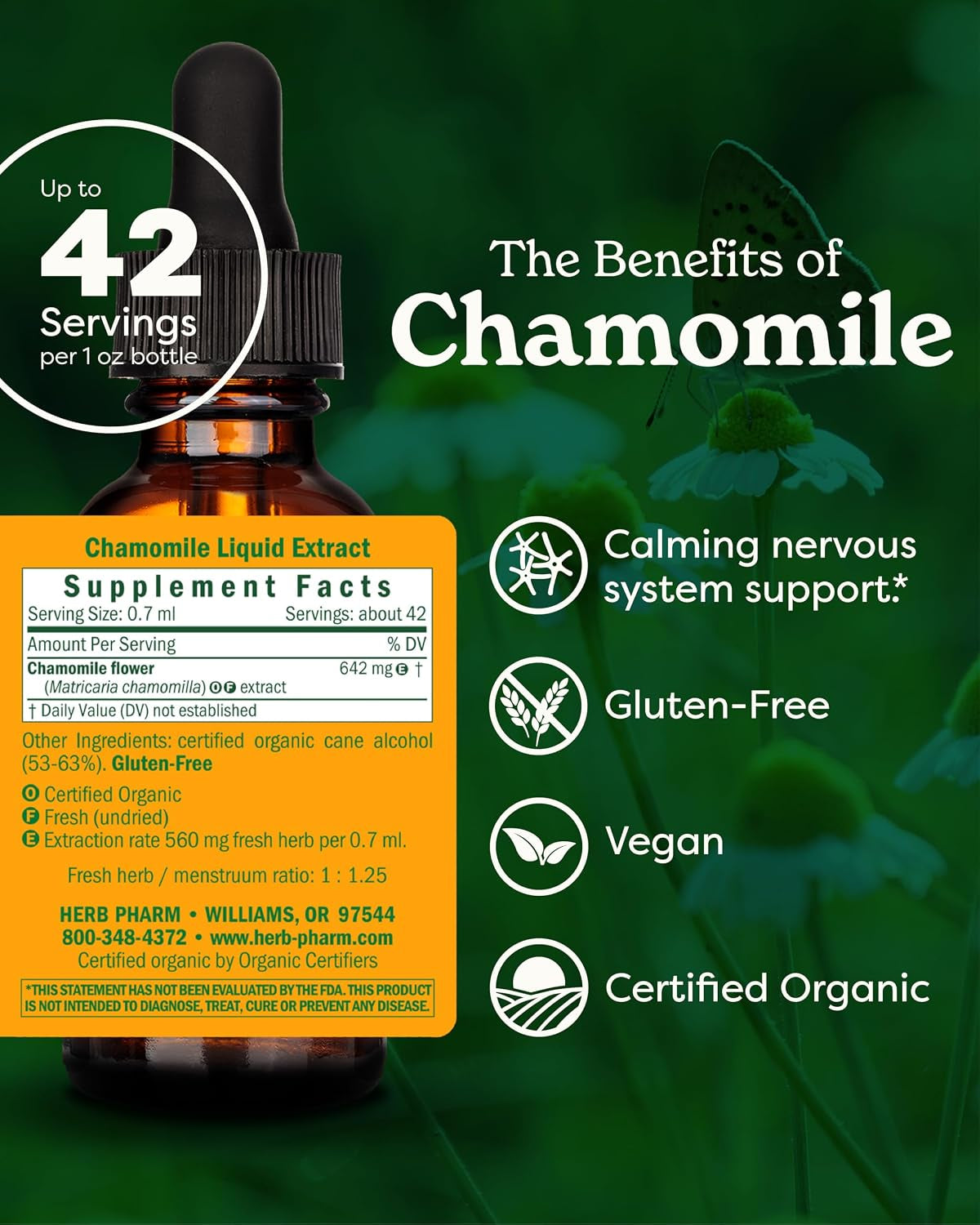 Chamomile Liquid Extract: USDA Organic | Calming Nervous System Support, Stress Support Chamomile Supplement | Fast-Absorbing & Sugar-Free, Made with Organic Chamomile Flowers, 1 Oz*